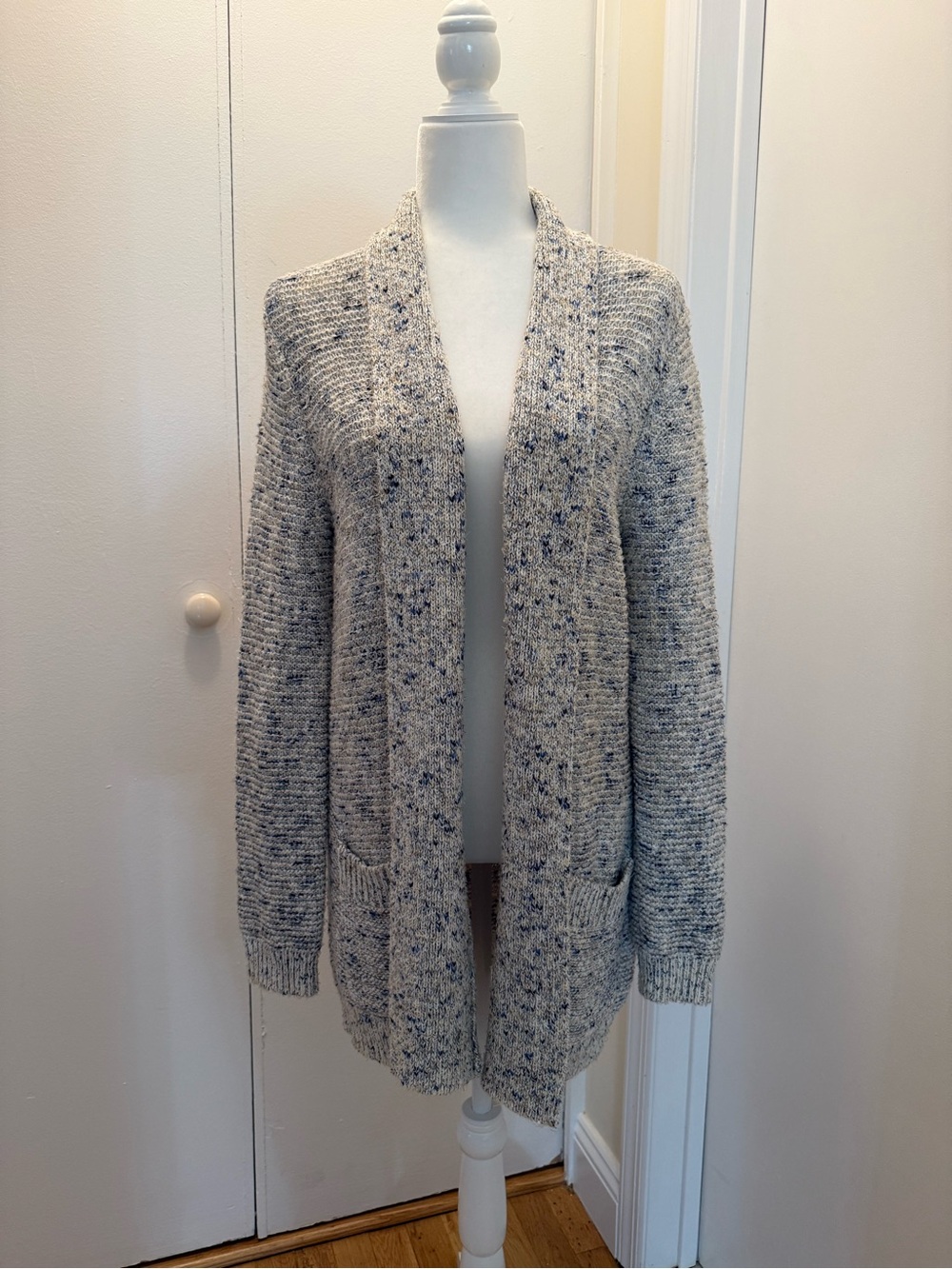 Splendid Open-Front Speckled Knit Cardigan - Light Gray